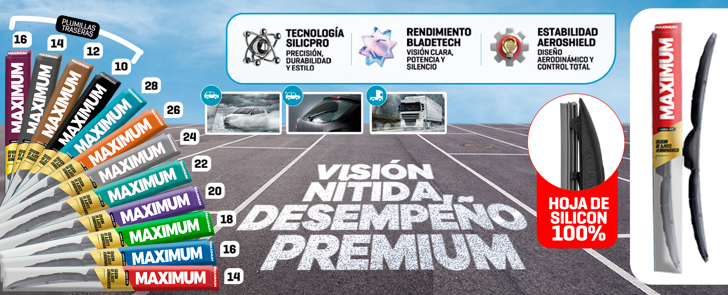 MAXIMUM – Plumillas, visión nítida y desempeño premium